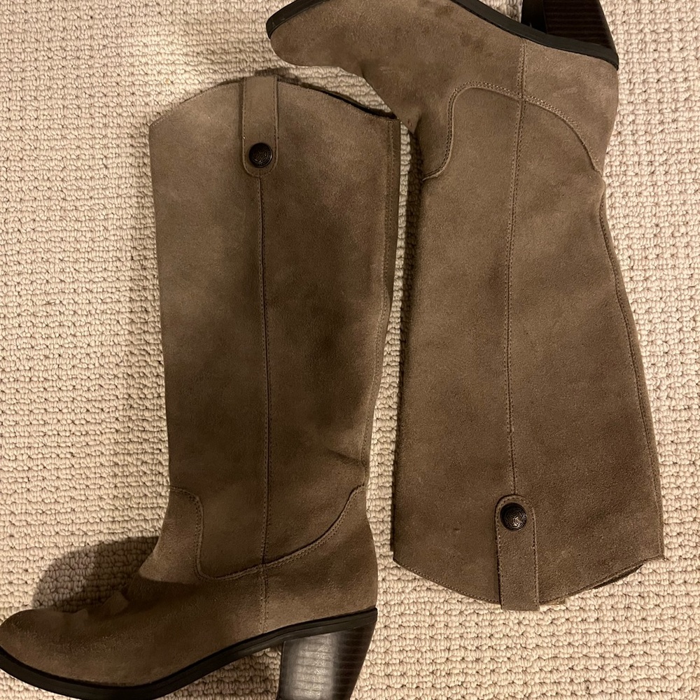 Leather Upper Knee High Boots with Heels